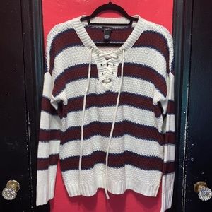 Striped knitted lace sweater